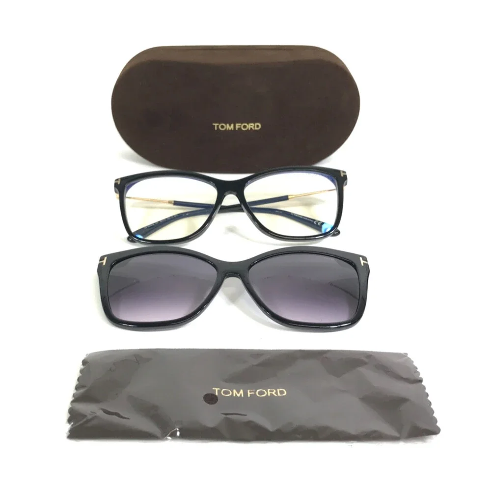 Tom Ford Eyeglasses Frames TF5824-B 001 Black Gold Cat Eye w/ Clip-on 56-14-140